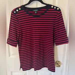 Ralph Lauren Red and Black Striped Short Sleeve Top
